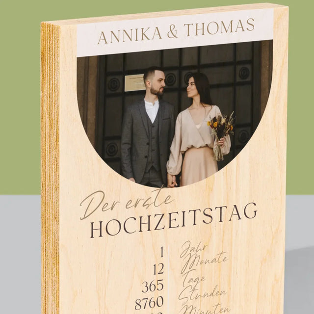 Foto Und Unterschrift: Erster Hochzeitstag - Druck Auf Holz