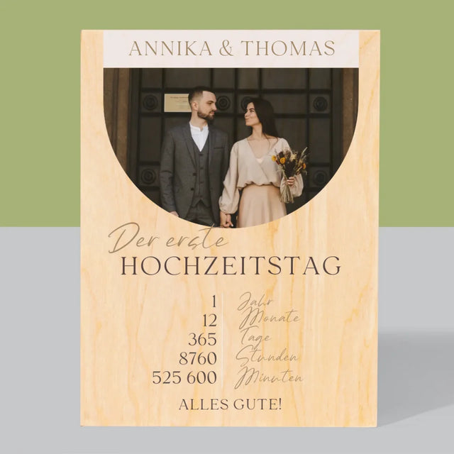 Foto Und Unterschrift: Erster Hochzeitstag - Druck Auf Holz