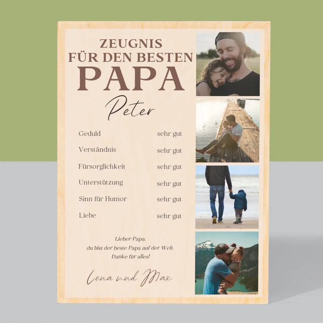 Fotocollage: Papa-Zeugnis - Druck Auf Holz