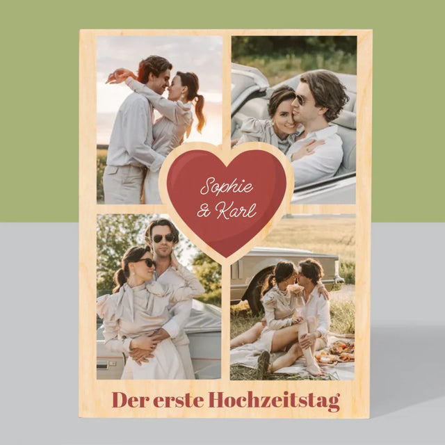 Fotocollage: Erster Hochzeitstag Herz - Druck Auf Holz