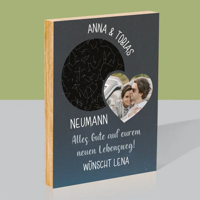 Sternkarte: Neuer Lebensweg Hochzeit - Druck Auf Holz