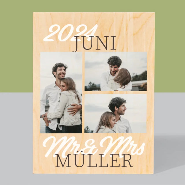 Fotocollage: Mr&Mrs Datum - Druck Auf Holz