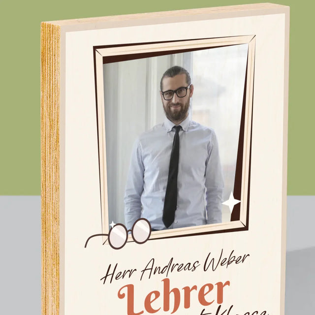 Foto Und Unterschrift: Lehrer Mit Klasse - Druck Auf Holz