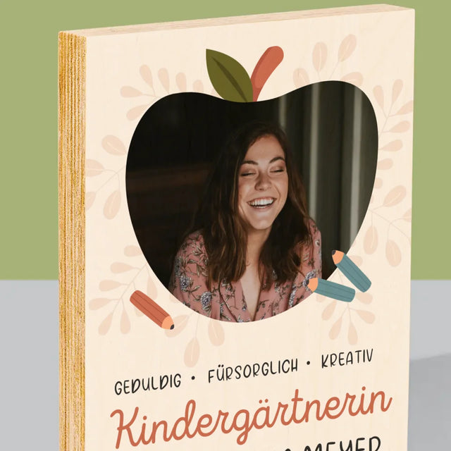 Foto Und Unterschrift: Kindergärtnerin - Druck Auf Holz