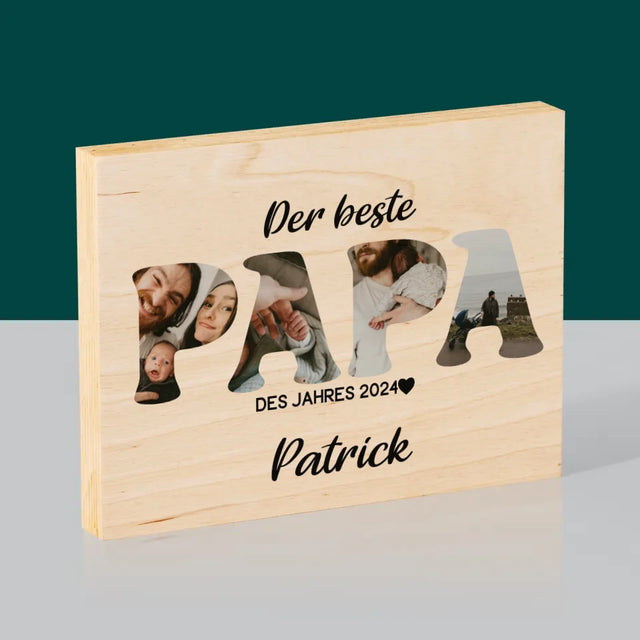 Buchstaben-Collage: Bester Papa Des Jahres - Druck Auf Holz