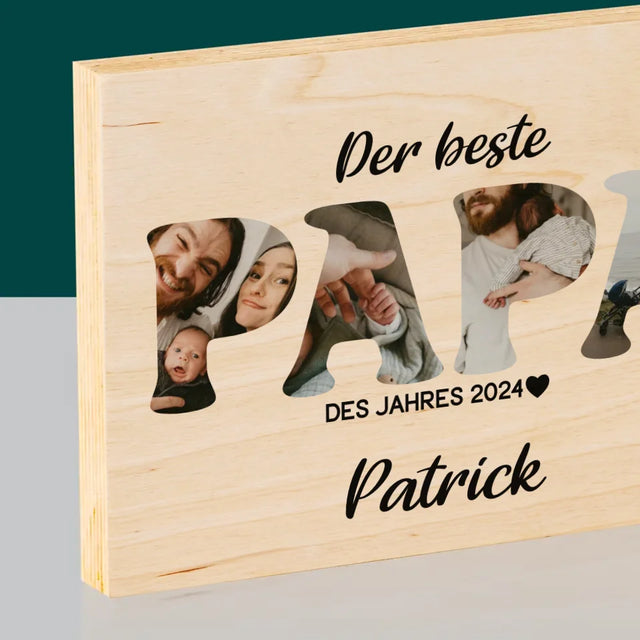 Buchstaben-Collage: Bester Papa Des Jahres - Druck Auf Holz