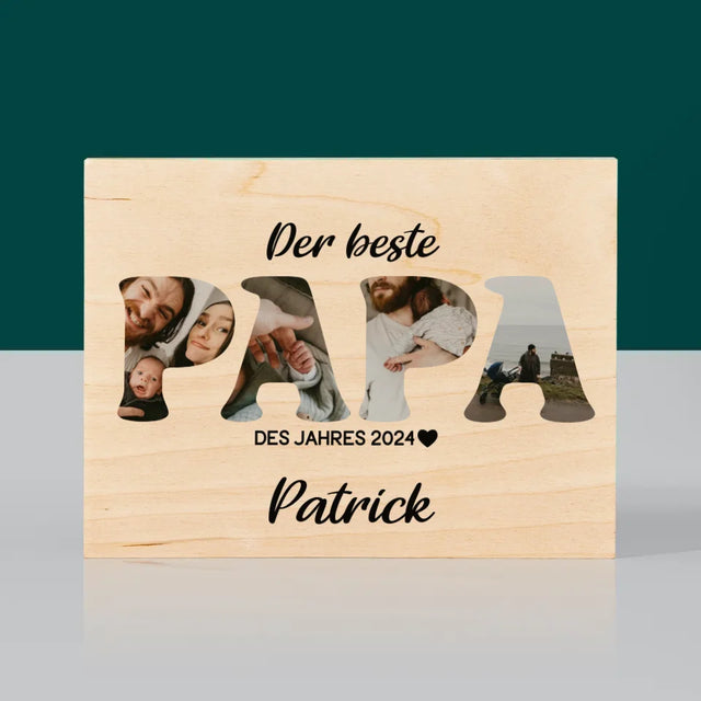 Buchstaben-Collage: Bester Papa Des Jahres - Druck Auf Holz