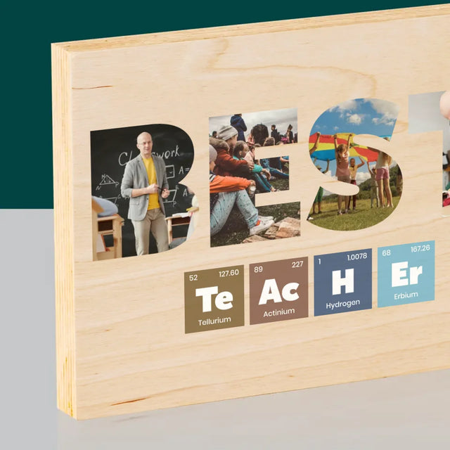 Buchstaben-Collage: Best Teacher Elemente - Druck Auf Holz