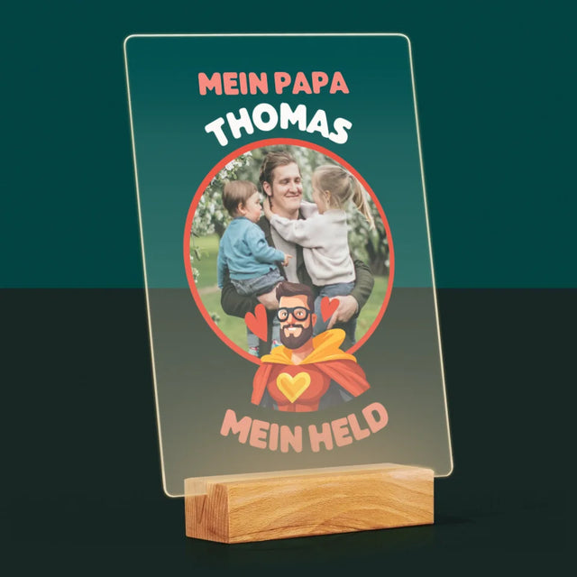 Foto Und Unterschrift: Papa, Mein Held - Druck Auf Acrylglas