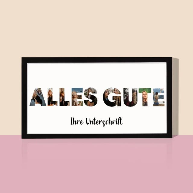 Buchstaben-Collage: Alles Gute - Druck Mit Rahmen 20X40