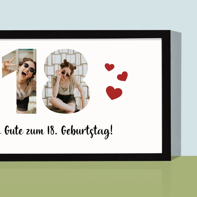 Buchstaben-Collage: 18. Geburtstag - Druck Mit Rahmen 20X40