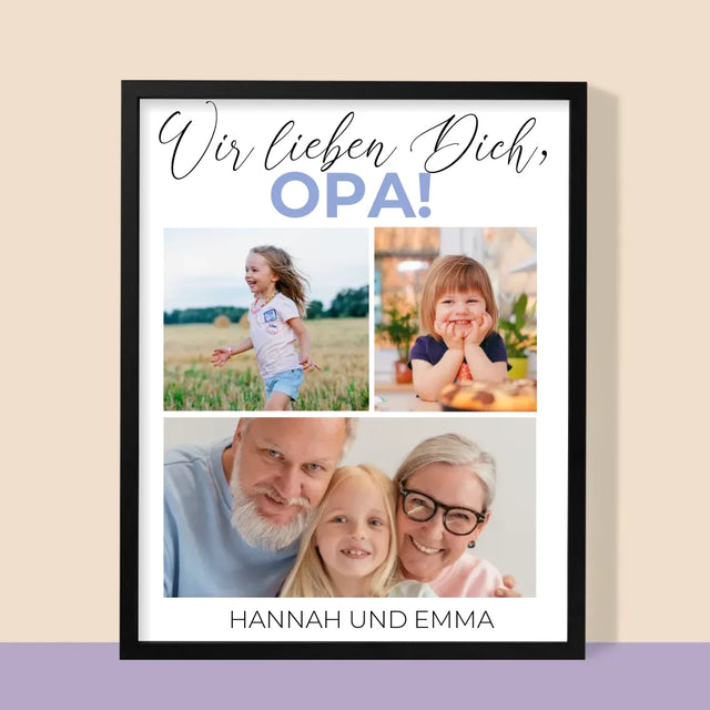 Fotocollage: Wir Lieben Dich, Opa! - Druck Mit Rahmen 30X40