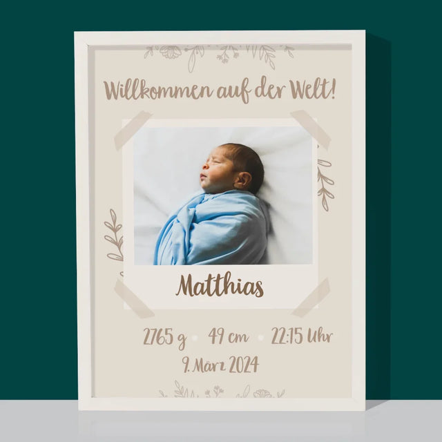 Geburtsdatum: Geburtsdatum Blätter - Druck Mit Rahmen 30X40