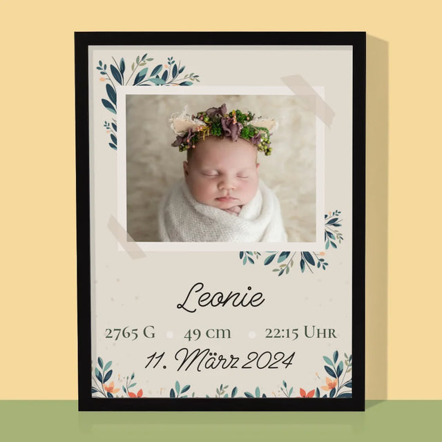 Geburtsdatum: Geburtsdatum Blumen - Druck Mit Rahmen 30X40