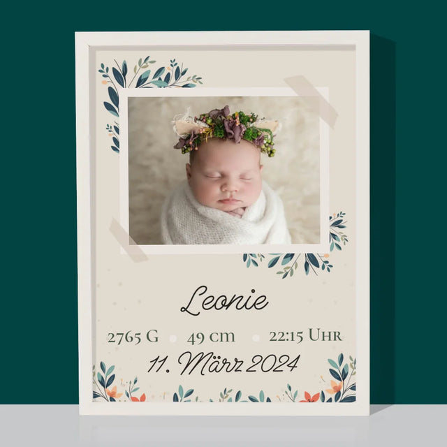 Geburtsdatum: Geburtsdatum Blumen - Druck Mit Rahmen 30X40