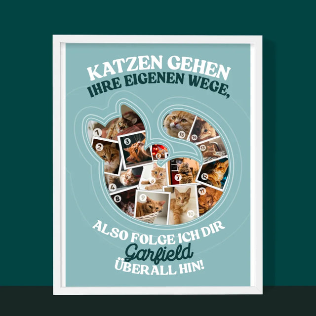 Form-Collage: Katze - Druck Mit Rahmen 30X40