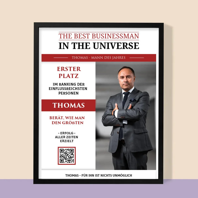 Magazin-Cover: The Best Businessman In The Universe - Druck Mit Rahmen 30X40