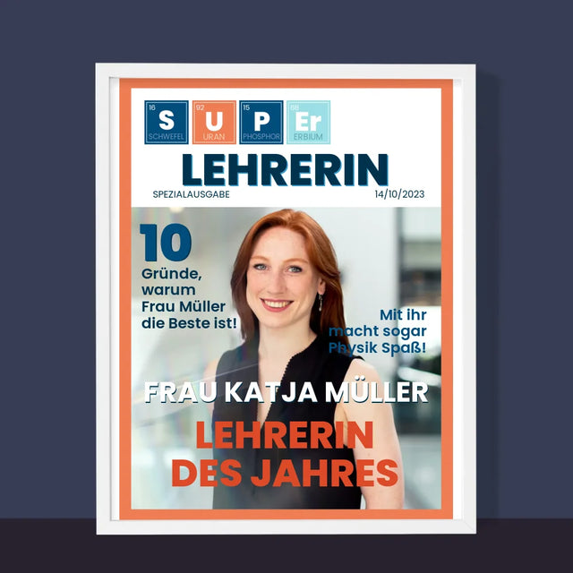 Magazin-Cover: Super Lehrer(In) - Druck Mit Rahmen 30X40