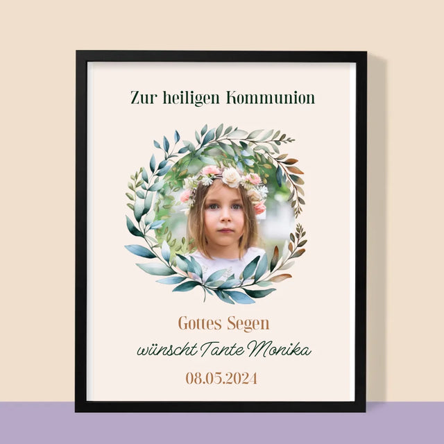 Foto Und Unterschrift: Zur Heiligen Kommunion - Druck Mit Rahmen 30X40