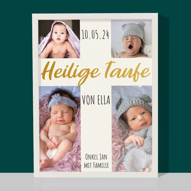 Fotocollage: Heilige Taufe Kreuz - Druck Mit Rahmen 30X40