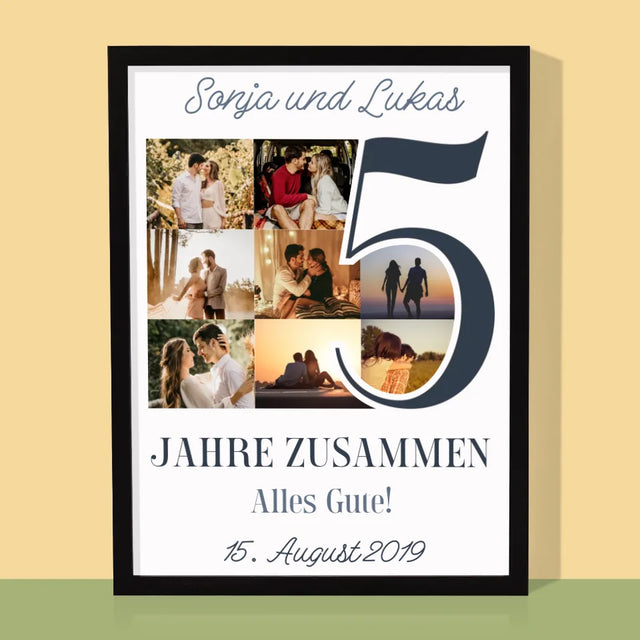 Fotocollage: 5 Jahre Zusammen - Druck Mit Rahmen 30X40