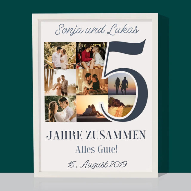 Fotocollage: 5 Jahre Zusammen - Druck Mit Rahmen 30X40