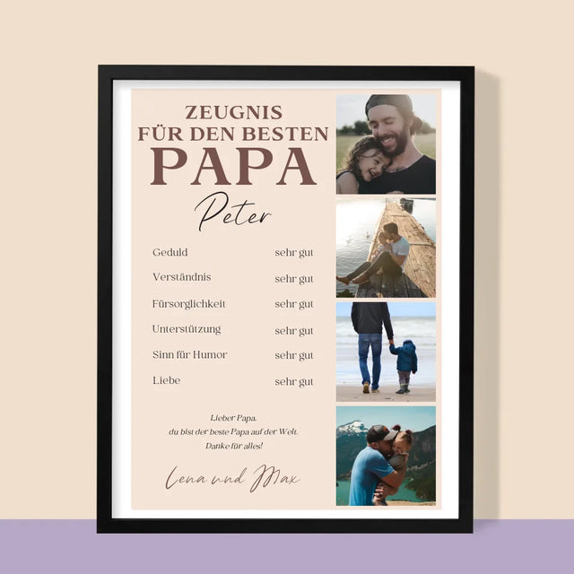 Fotocollage: Papa-Zeugnis - Druck Mit Rahmen 30X40