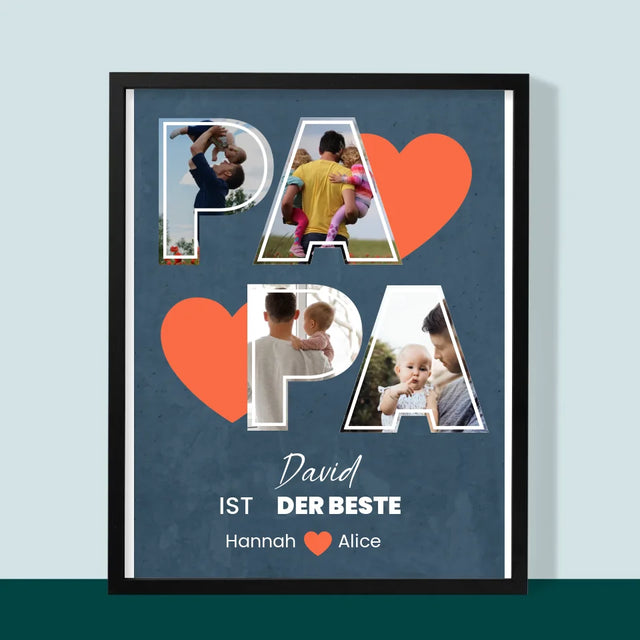 Fotocollage: Papa Ist Der Beste - Druck Mit Rahmen 30X40