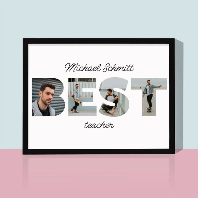 Buchstaben-Collage: Best Teacher - Druck Mit Rahmen 30X40