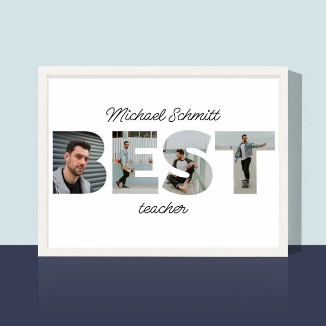 Buchstaben-Collage: Best Teacher - Druck Mit Rahmen 30X40