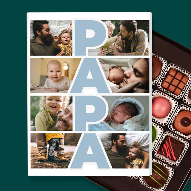 Fotocollage: Aufschrift Papa - Pralinen