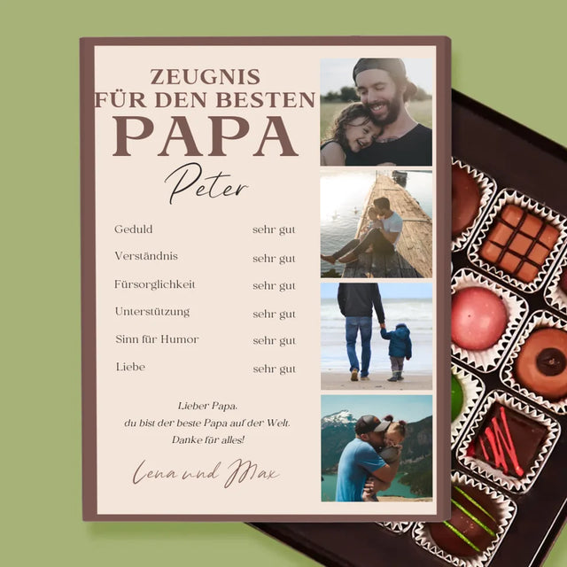 Fotocollage: Papa-Zeugnis - Pralinen