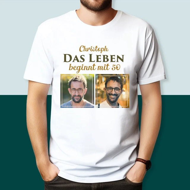 Fotocollage: Das Leben Beginnt Mit 50 - T-Shirt Für Herren