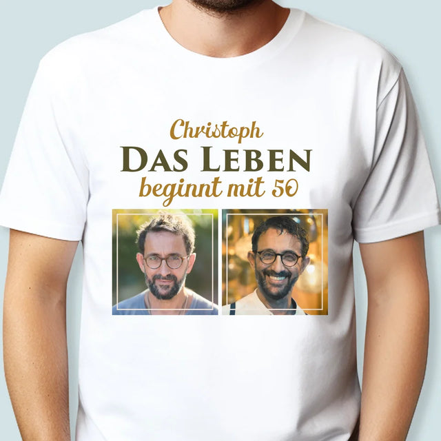 Fotocollage: Das Leben Beginnt Mit 50 - T-Shirt Für Herren