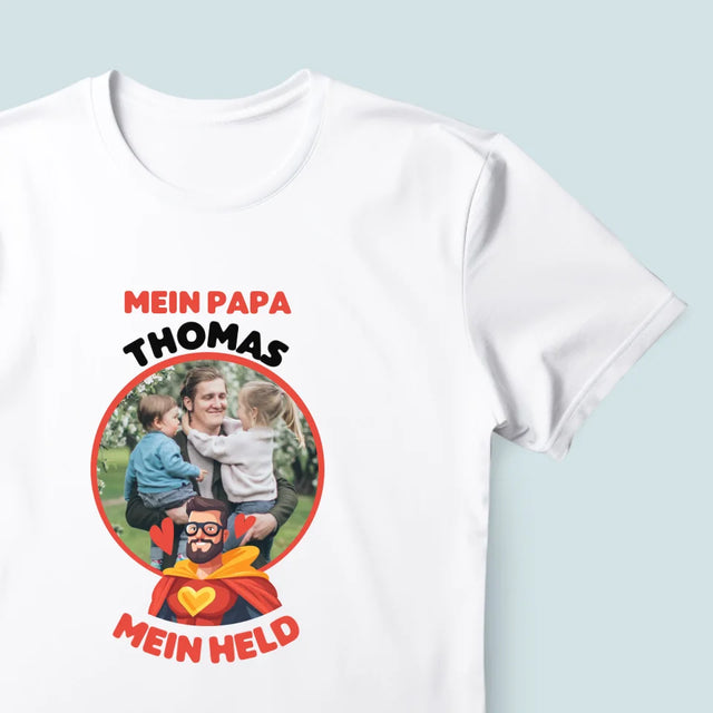 Foto Und Unterschrift: Papa, Mein Held - T-Shirt Für Herren