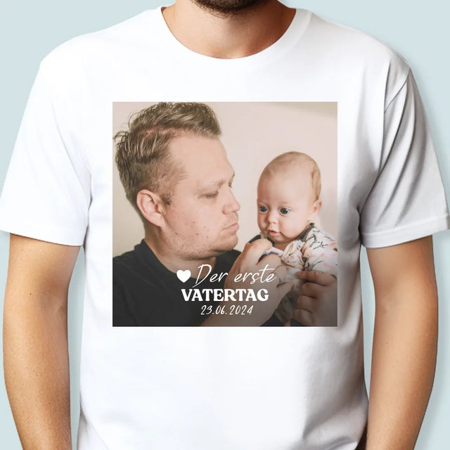 Foto Und Unterschrift: Erster Vatertag - T-Shirt Für Herren