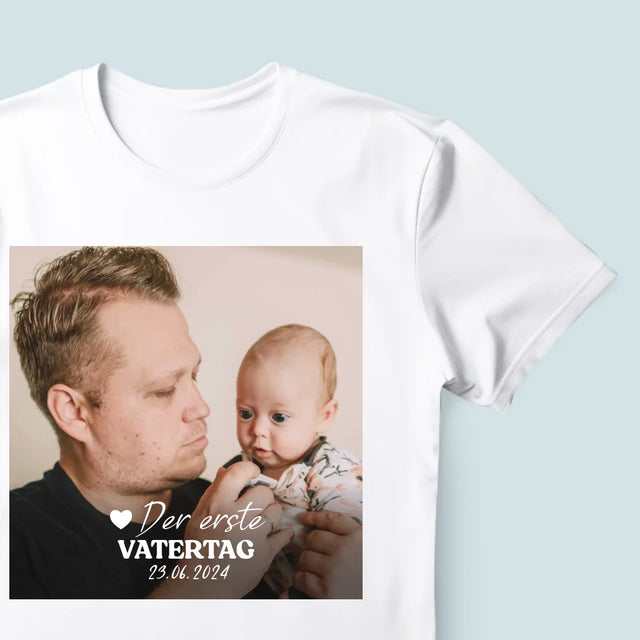 Foto Und Unterschrift: Erster Vatertag - T-Shirt Für Herren