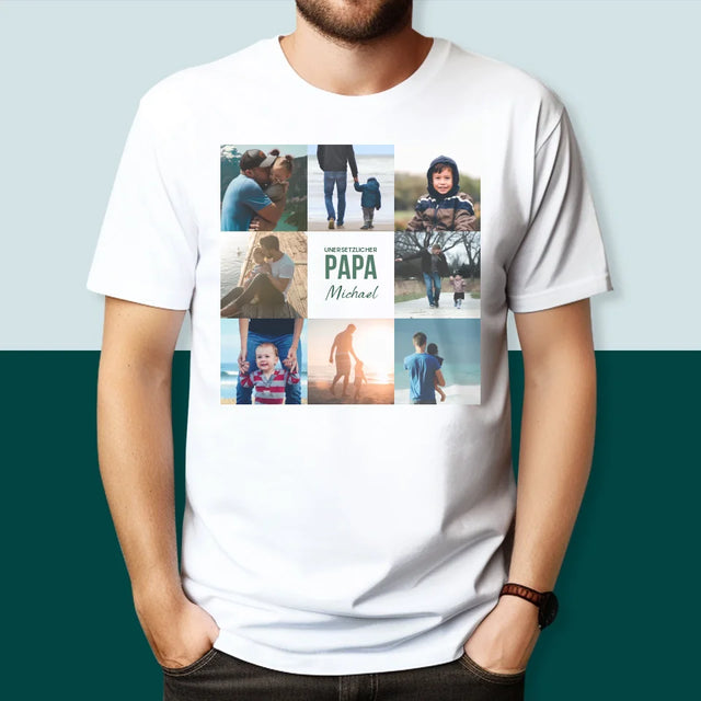 Fotocollage: Unersetzlicher Papa - T-Shirt Für Herren