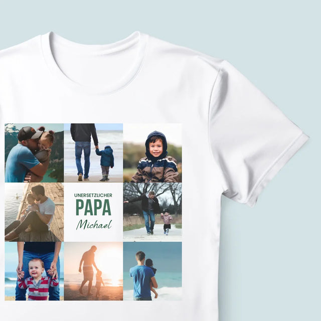 Fotocollage: Unersetzlicher Papa - T-Shirt Für Herren