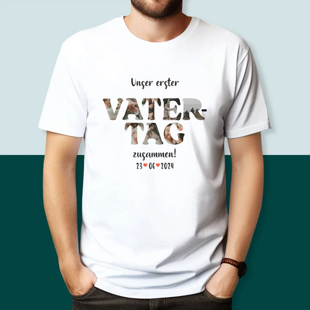 Buchstaben-Collage: Unser Erster Vatertag Zusammen - T-Shirt Für Herren