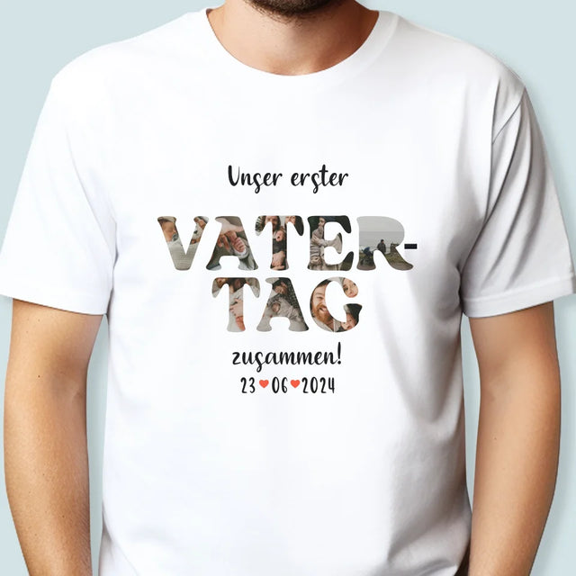 Buchstaben-Collage: Unser Erster Vatertag Zusammen - T-Shirt Für Herren