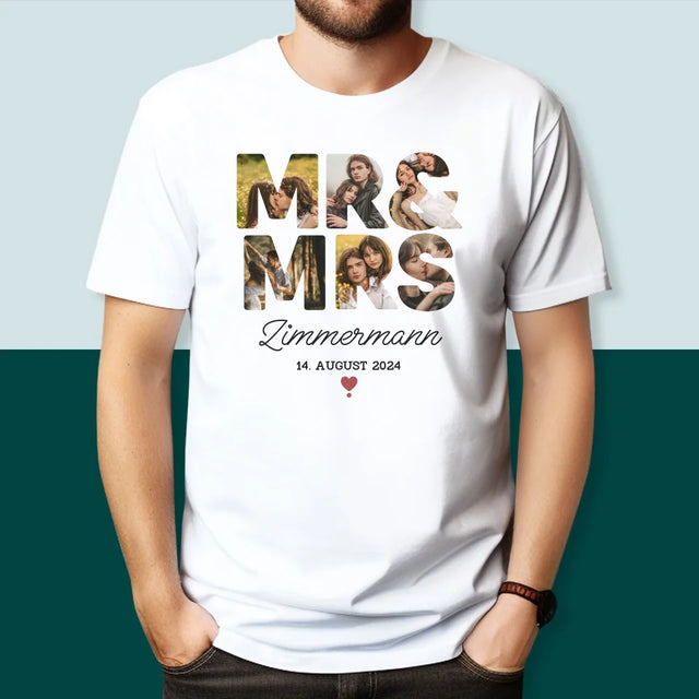 Buchstaben-Collage: Mr&Mrs - T-Shirt Für Herren