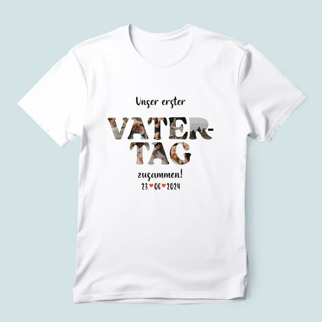 Buchstaben-Collage: Unser Erster Vatertag Zusammen - T-Shirt Für Herren