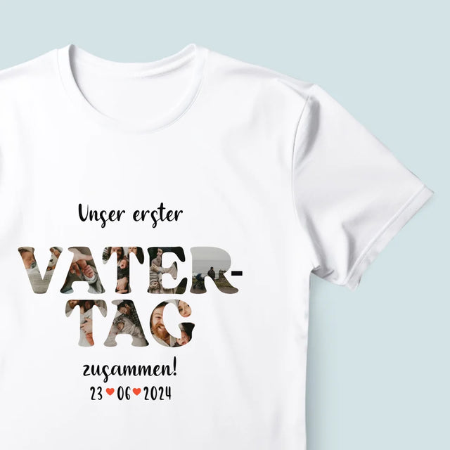 Buchstaben-Collage: Unser Erster Vatertag Zusammen - T-Shirt Für Herren