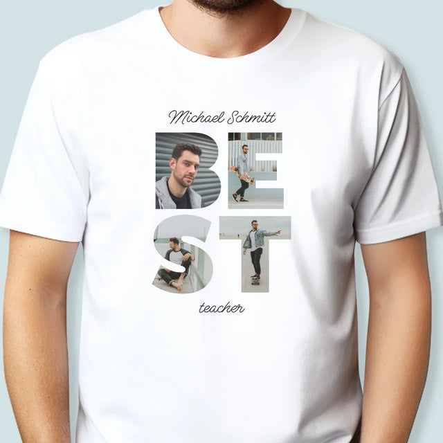 Buchstaben-Collage: Best Teacher - T-Shirt Für Herren