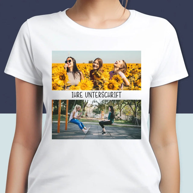 Fotocollage: 2 Fotos Und Unterschrift - T-Shirt Für Damen