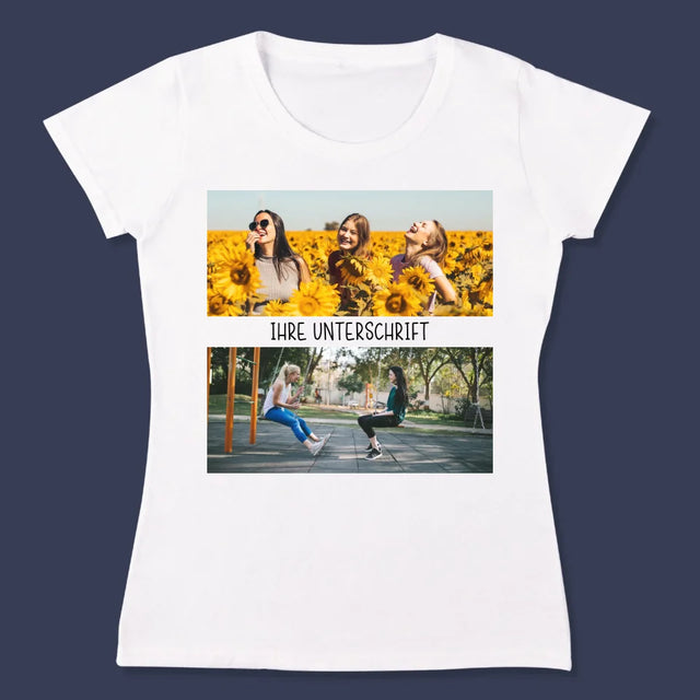 Fotocollage: 2 Fotos Und Unterschrift - T-Shirt Für Damen