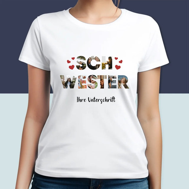 Buchstaben-Collage: Schwester - T-Shirt Für Damen