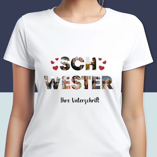 Buchstaben-Collage: Schwester - T-Shirt Für Damen