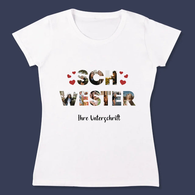 Buchstaben-Collage: Schwester - T-Shirt Für Damen